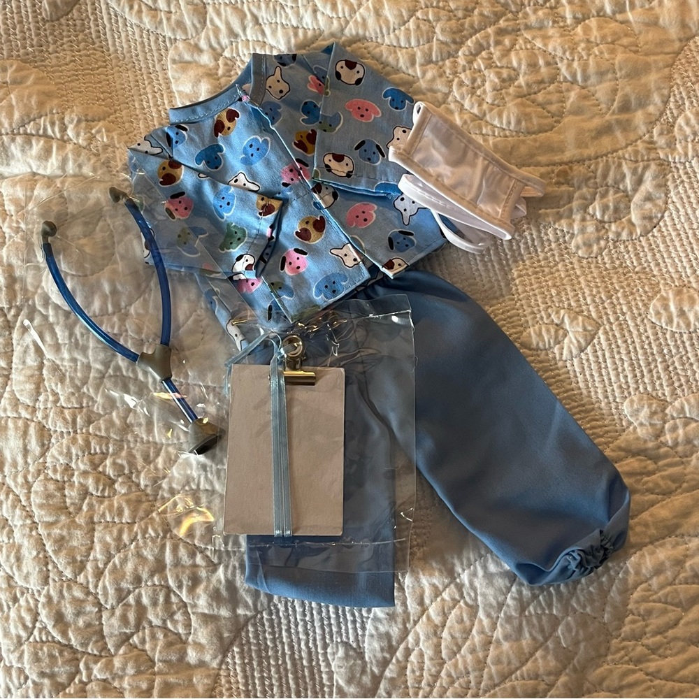 Blue Vet Scrub Outfit For 14” Doll Scrubs New Pants Shirt Accessories New